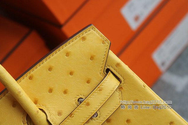 Hermes女包 愛馬仕Brikin 9D Amber琥珀黃銀扣 Hermes鉑金鴕鳥皮手提包  tdh2256